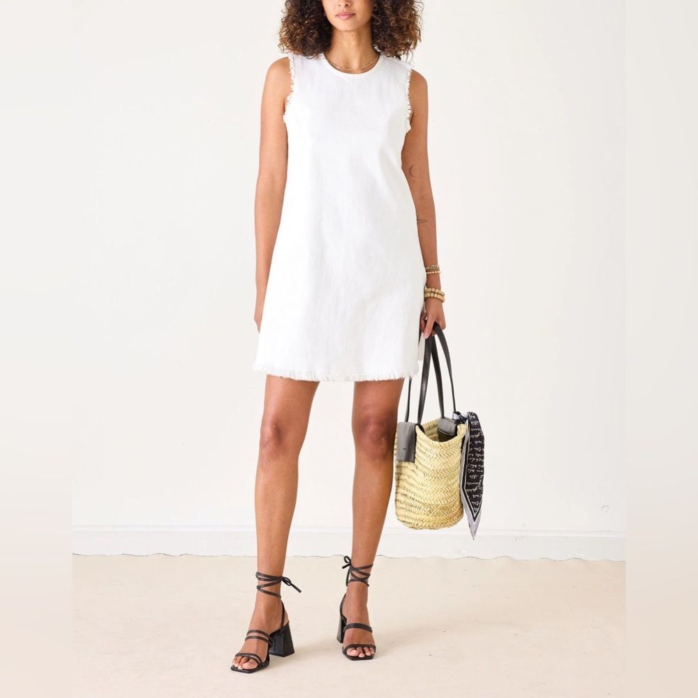 Voyageur by MERSEA Luna Denim Fray Mini Shift Dress in White Shell L